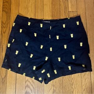 Boden Linen Navy Pineapple Patterned Women's Shorts